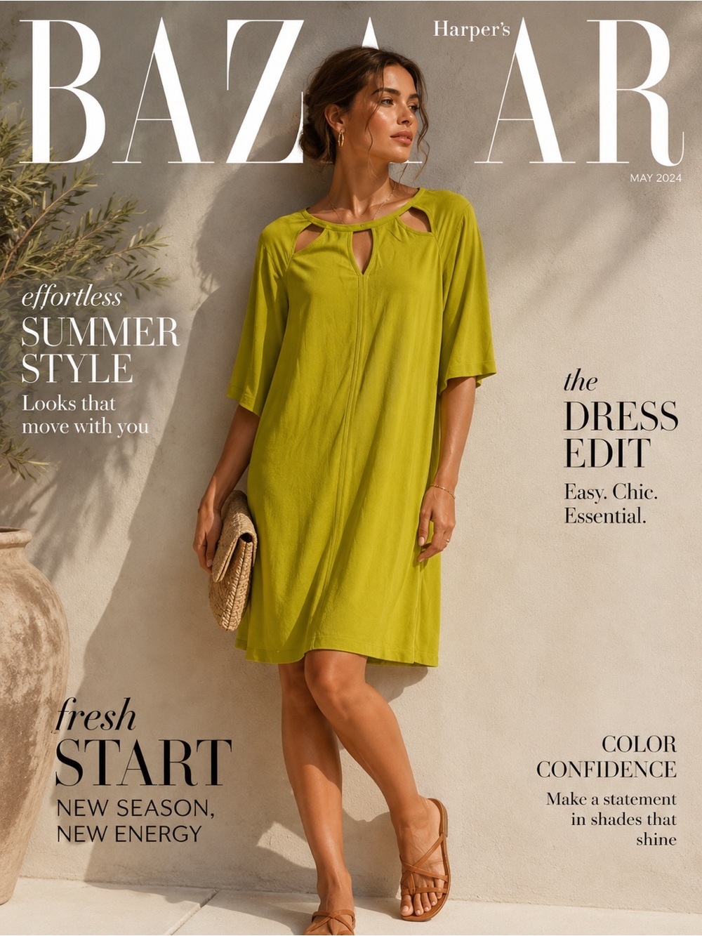 BCBGMaxAzria Keyhole Shift Dress in Chartreuse Yellow